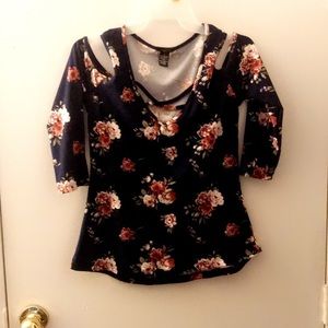 Off the shoulder blue cute dress shirt